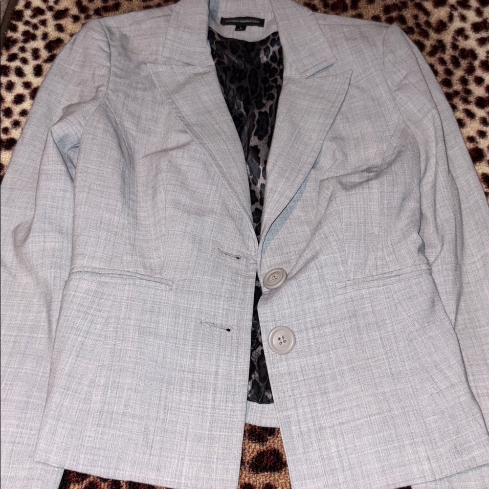 Express Light Gray Blazer with Patterned Lining